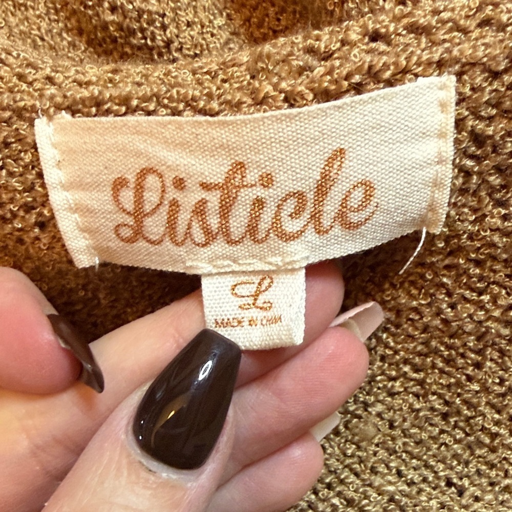 Listicle | Tan | Boucle Knit | Sweater | Pocket Detail | Large | Excellent - Picture 3 of 5